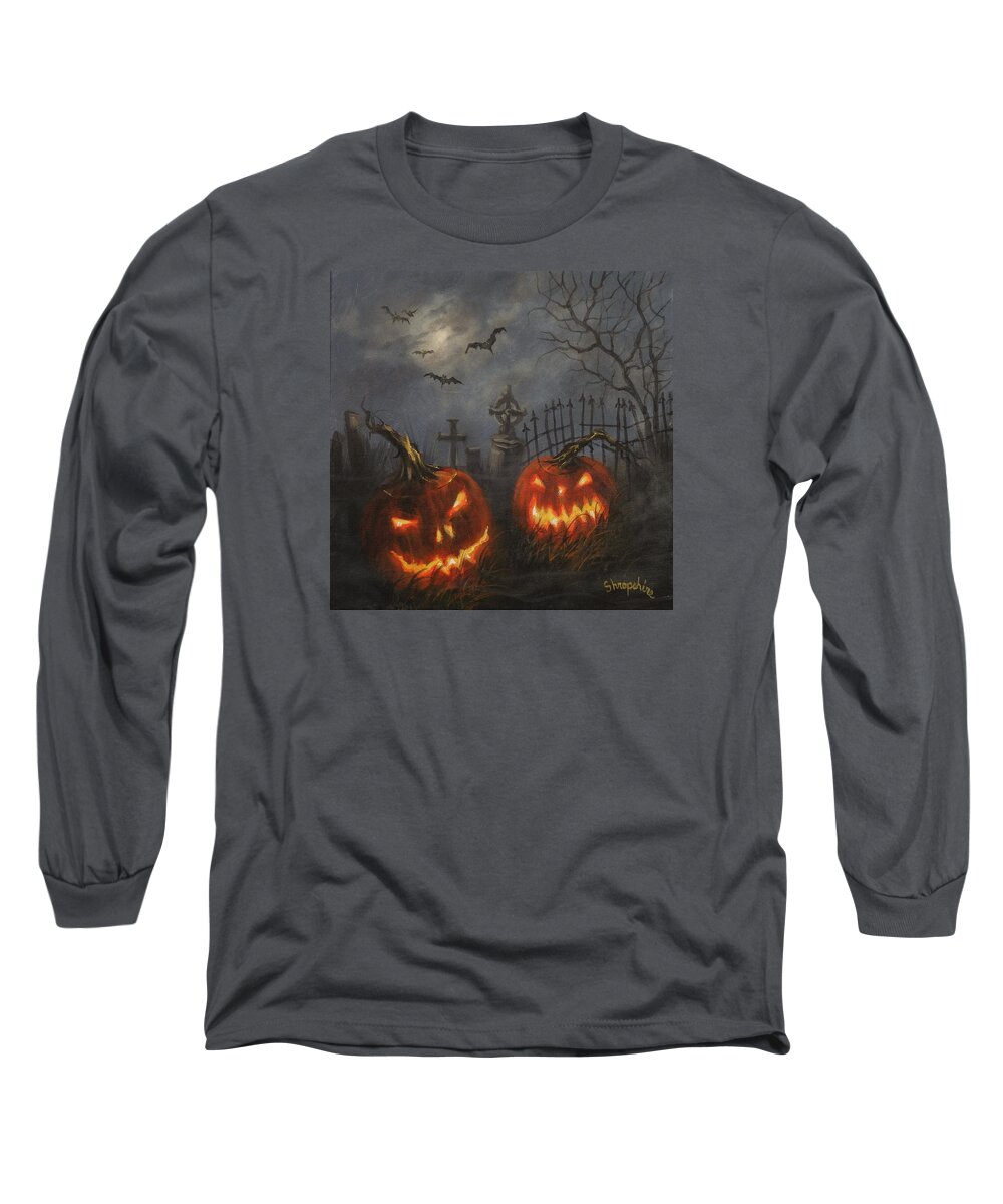 Halloween Long Sleeve T-Shirt featuring the painting Halloween on Cemetery Hill by Tom Shropshire