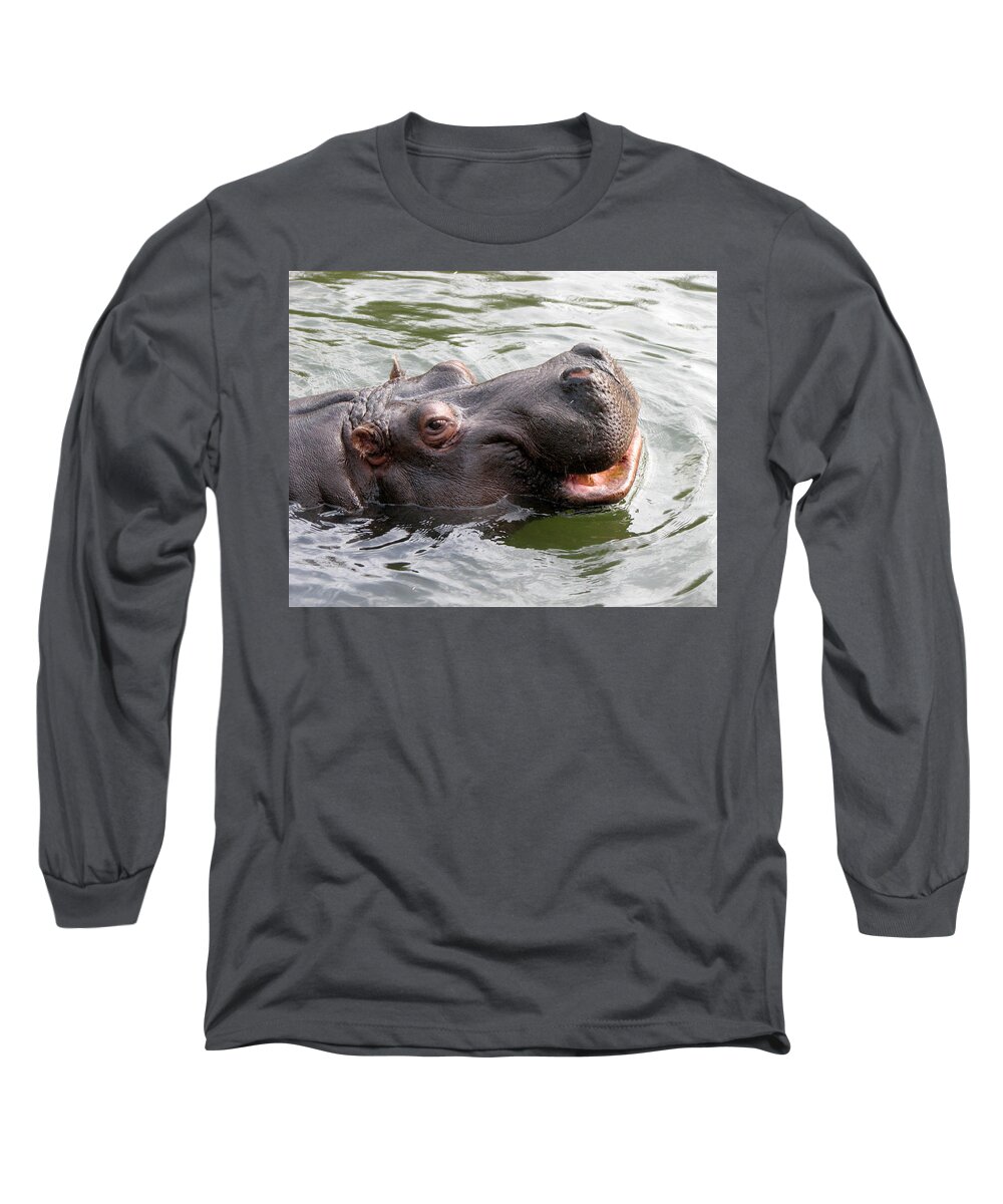 Hippo Long Sleeve T-Shirt featuring the photograph Happy Hippo by Helaine Cummins