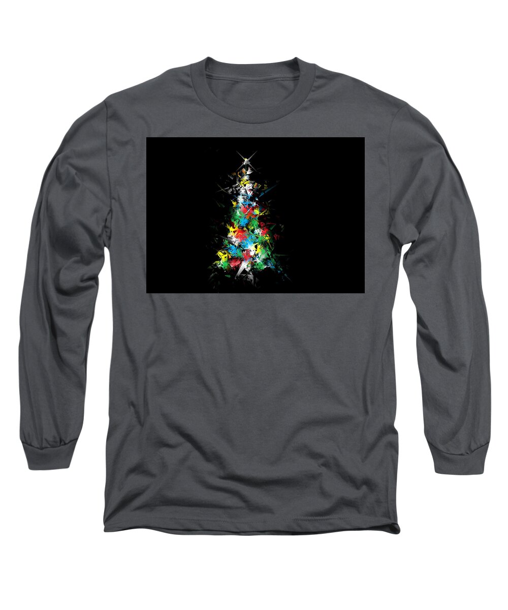 Christmas Card Long Sleeve T-Shirt featuring the digital art Happy Holidays - Abstract Tree - horizontal by Ludwig Keck