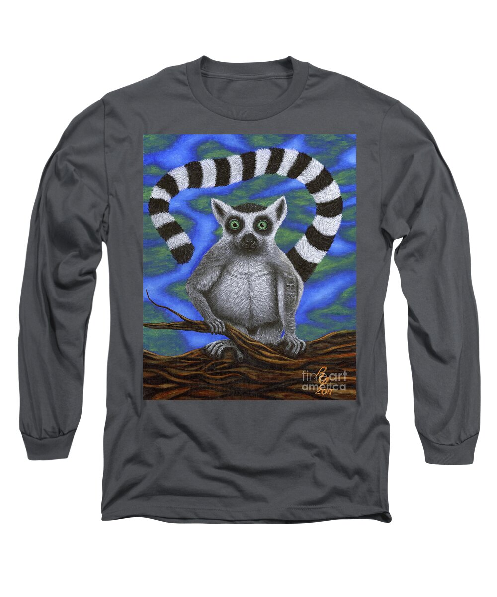 Lemur Long Sleeve T-Shirt featuring the painting Happy Lemur by Rebecca Parker
