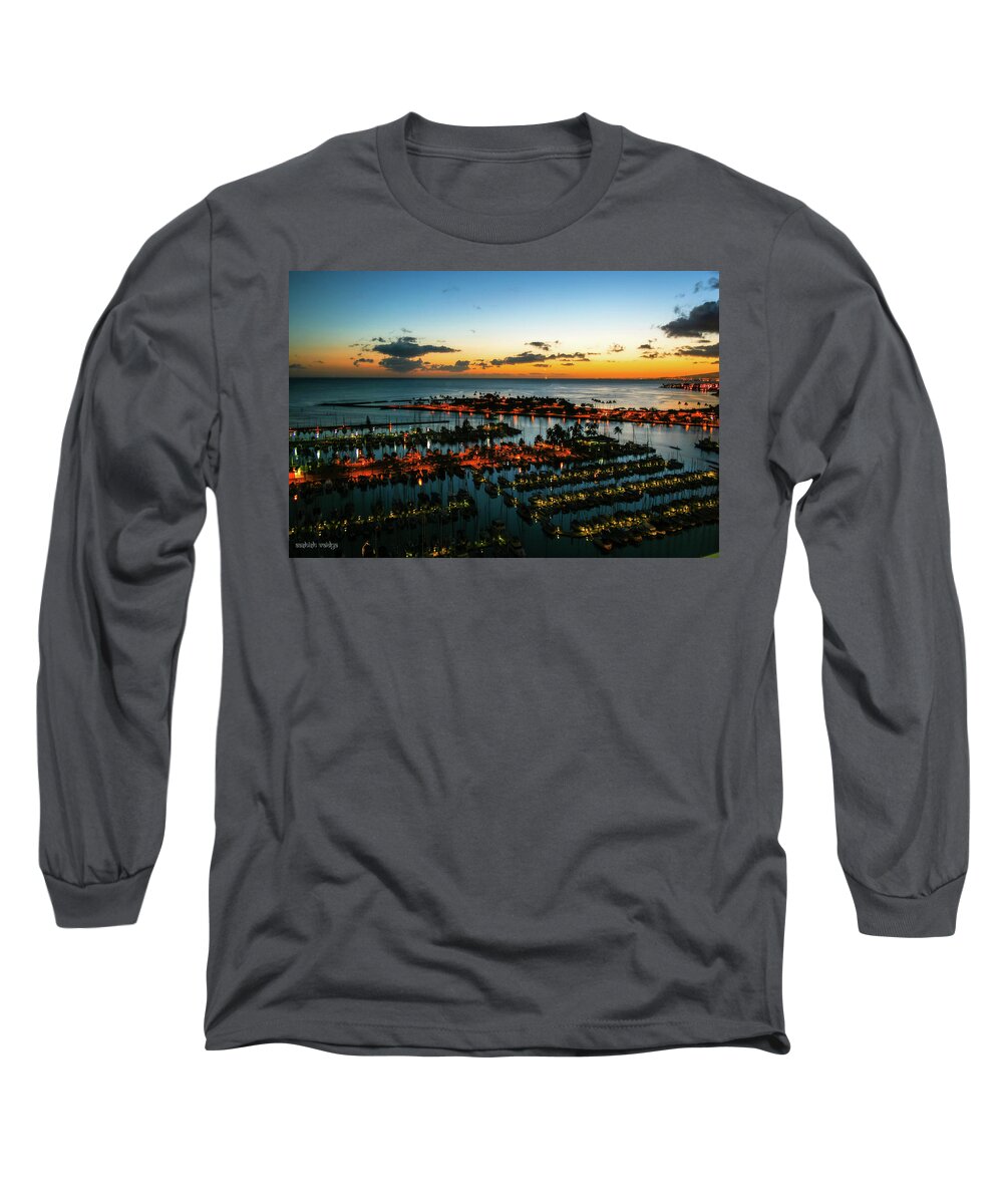 Blue Hour Long Sleeve T-Shirt featuring the photograph Harbor at Blue Hour by Aashish Vaidya