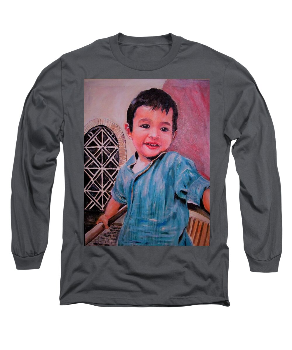 Boy Long Sleeve T-Shirt featuring the painting Harmain by Khalid Saeed