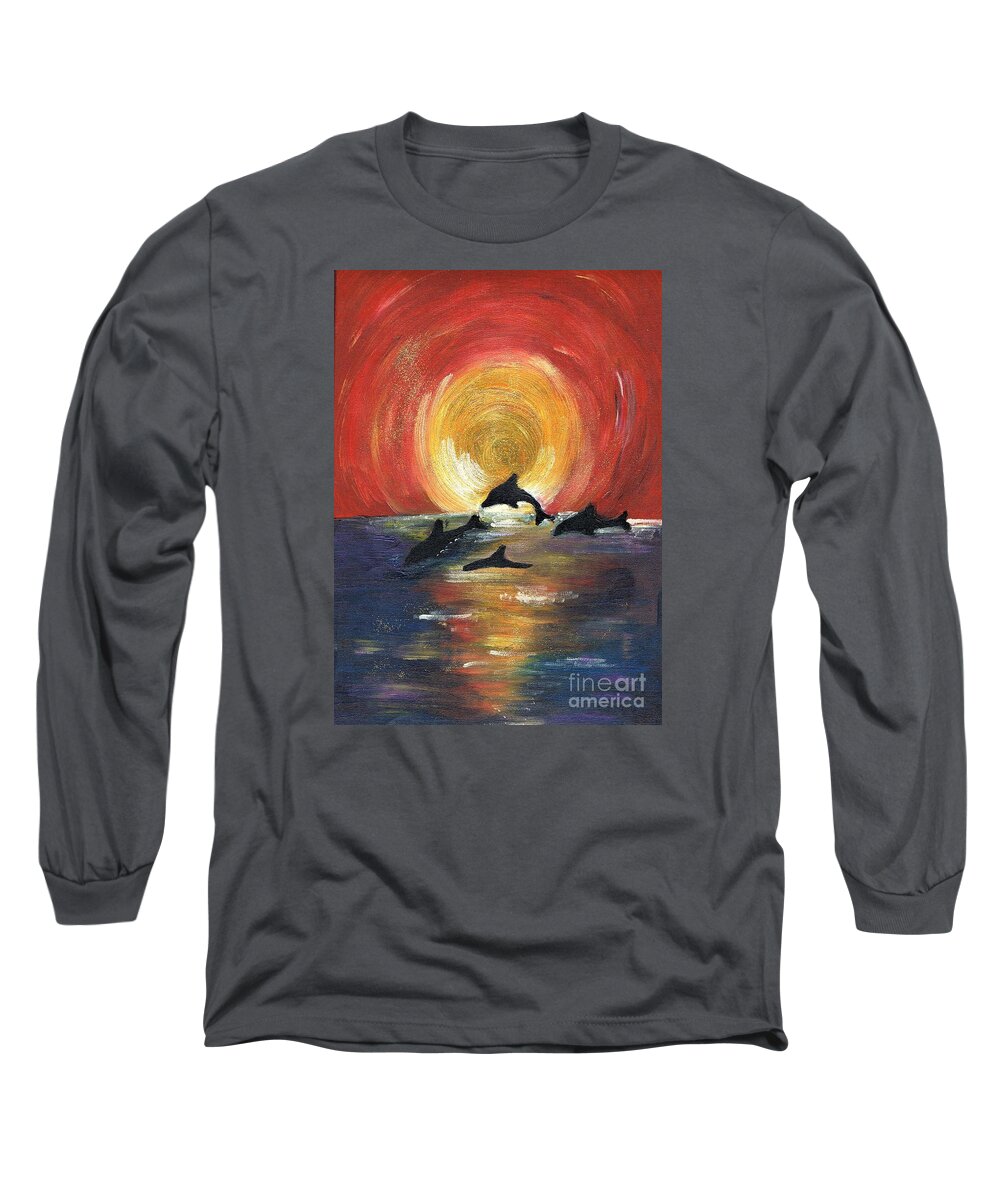 Dolphins Long Sleeve T-Shirt featuring the painting Harmony 2 by Karen Jane Jones