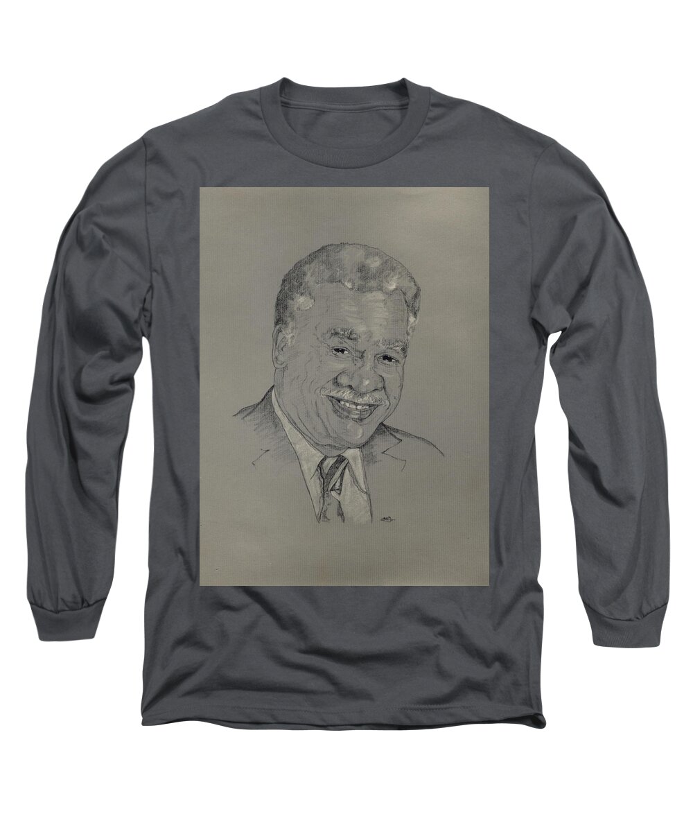 Custom Portrait Long Sleeve T-Shirt featuring the drawing Harold Washington by Michelle Gilmore