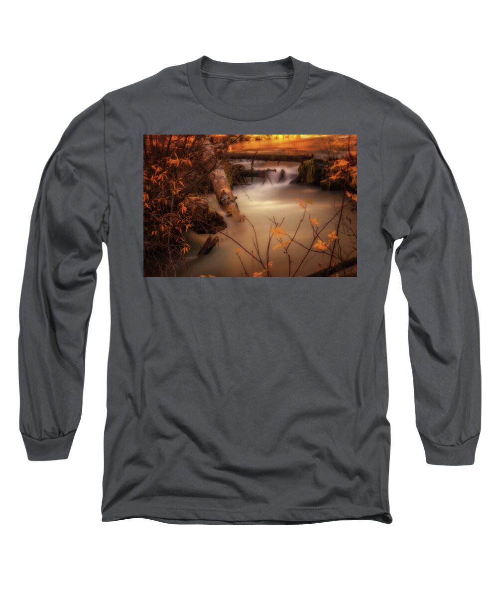 Colorful Long Sleeve T-Shirt featuring the photograph Hat Creek in Gold by Marnie Patchett