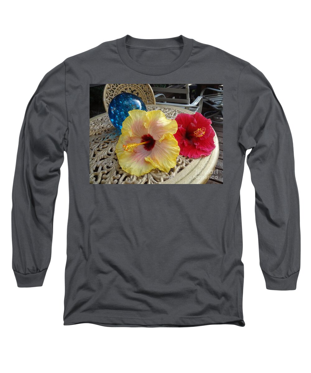 Hibiscus Long Sleeve T-Shirt featuring the painting Hawaiian Lovelies by Jenny Lee