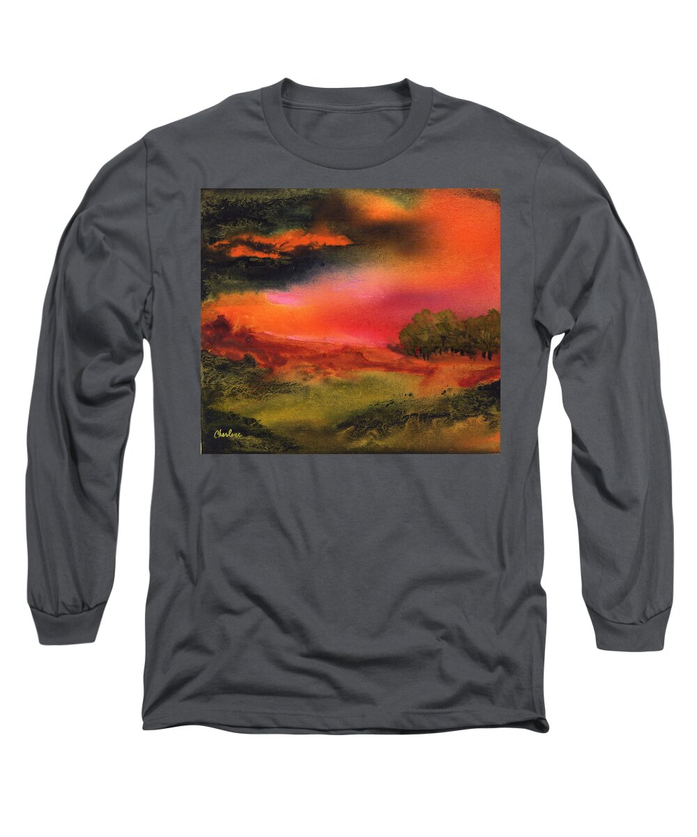 Sunset Long Sleeve T-Shirt featuring the painting Hazy Lazy Sunset by Charlene Fuhrman-Schulz