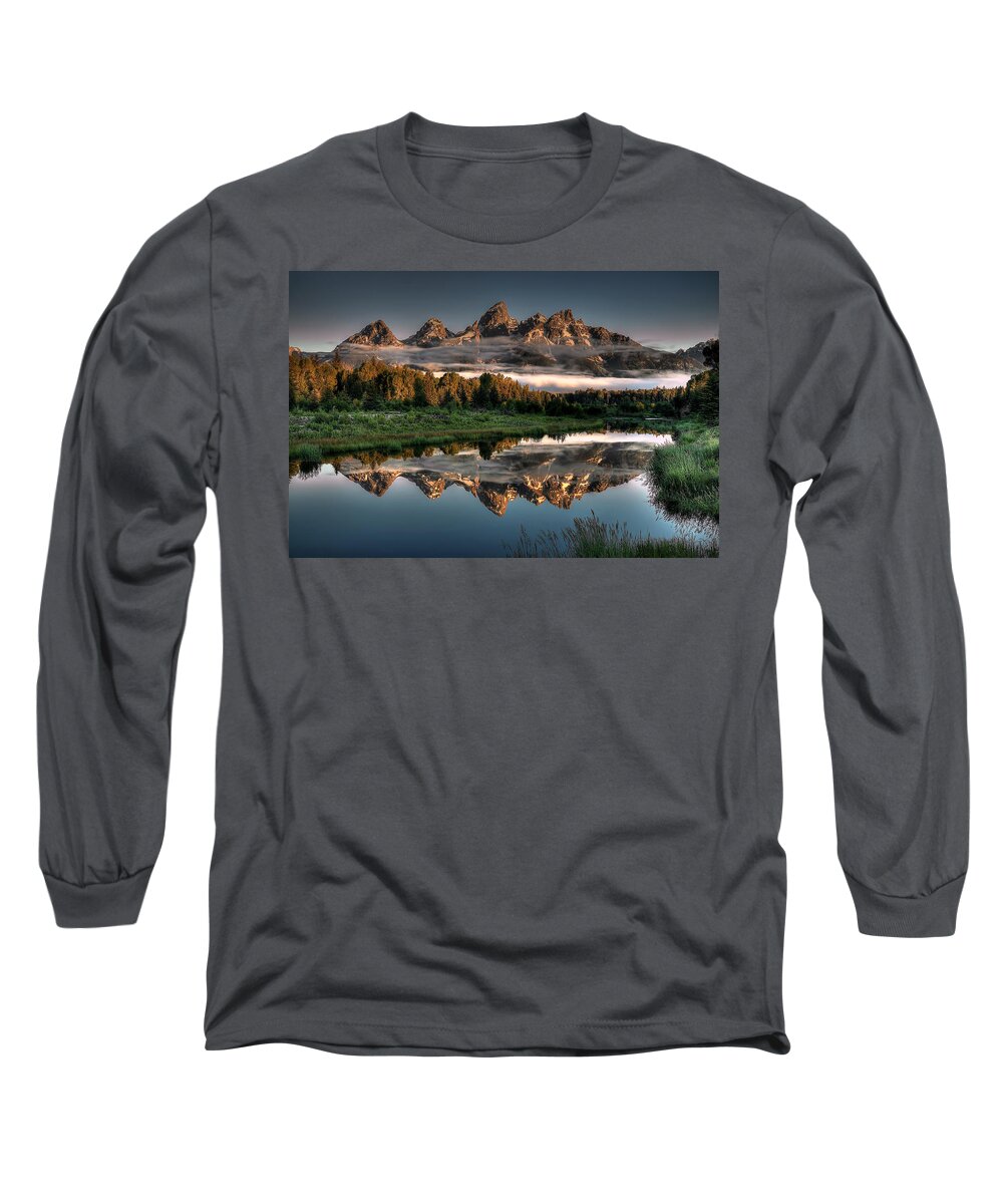 Schwabacher Landing Long Sleeve T-Shirt featuring the photograph Hazy Reflections at Scwabacher Landing by Ryan Smith