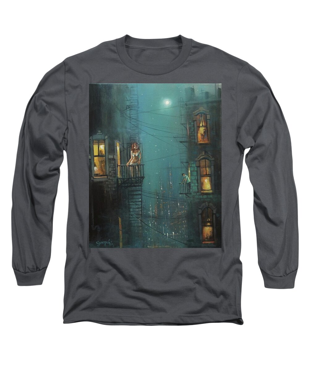 Night City Long Sleeve T-Shirt featuring the painting Heat Wave by Tom Shropshire