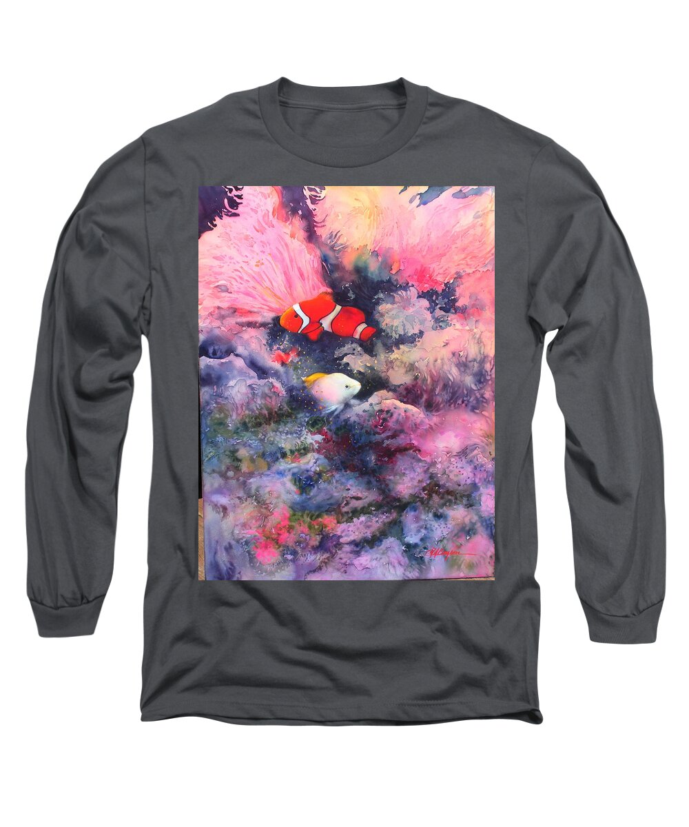 Watercolor Of Tropical Fish Long Sleeve T-Shirt featuring the painting Here Comes Nemo by Maryann Boysen