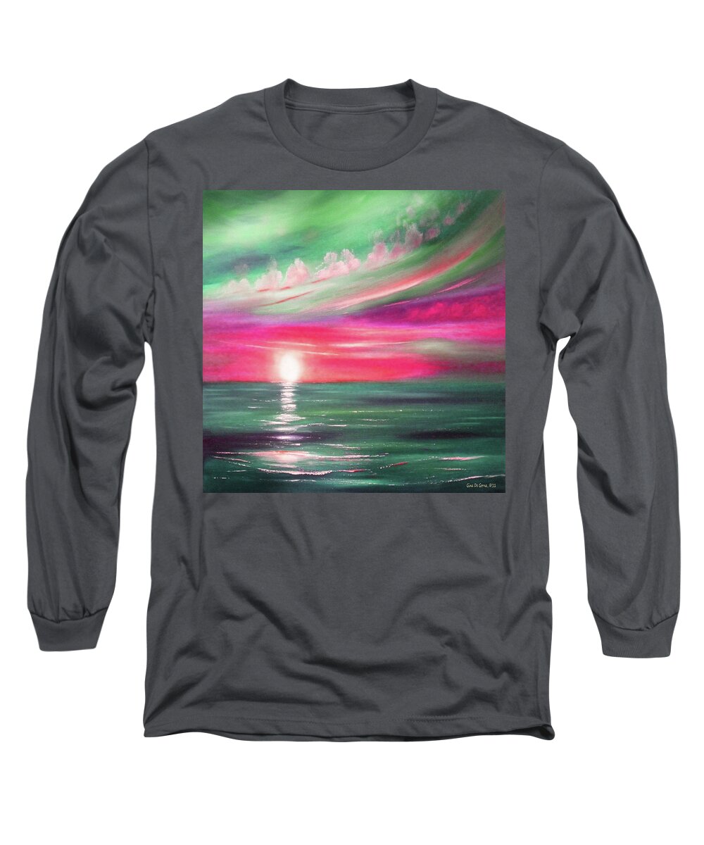 Sunset Long Sleeve T-Shirt featuring the painting Here It Goes - Square Sunset Painting by Gina De Gorna
