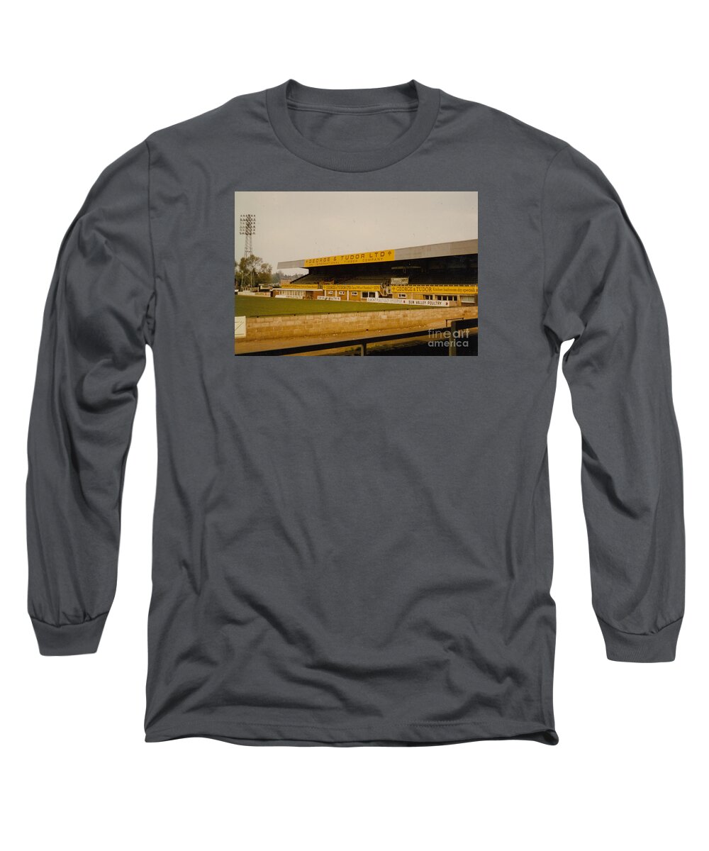  Long Sleeve T-Shirt featuring the photograph Hereford United - Edgar Street - Merton Stand 2 - 1980s by Legendary Football Grounds