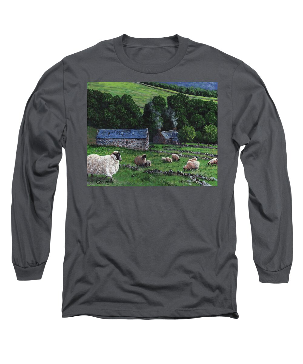 Tim Long Sleeve T-Shirt featuring the painting Highland croft by Timithy L Gordon