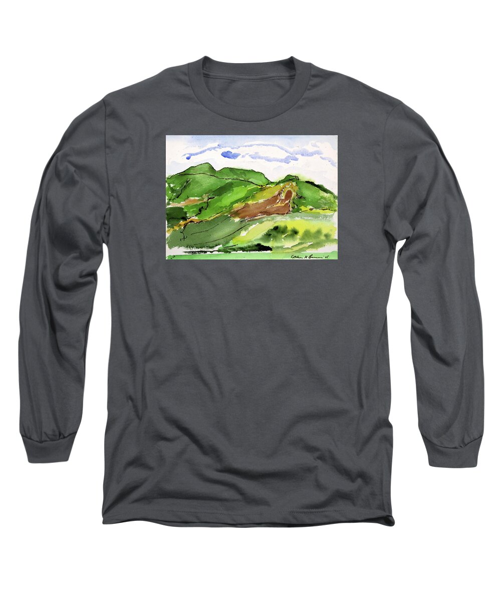  Long Sleeve T-Shirt featuring the painting Hillside and Clouds by Kathleen Barnes