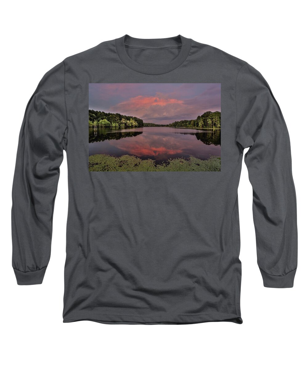 Rockingham Long Sleeve T-Shirt featuring the photograph Hinson Lake Clouds by Jimmy McDonald