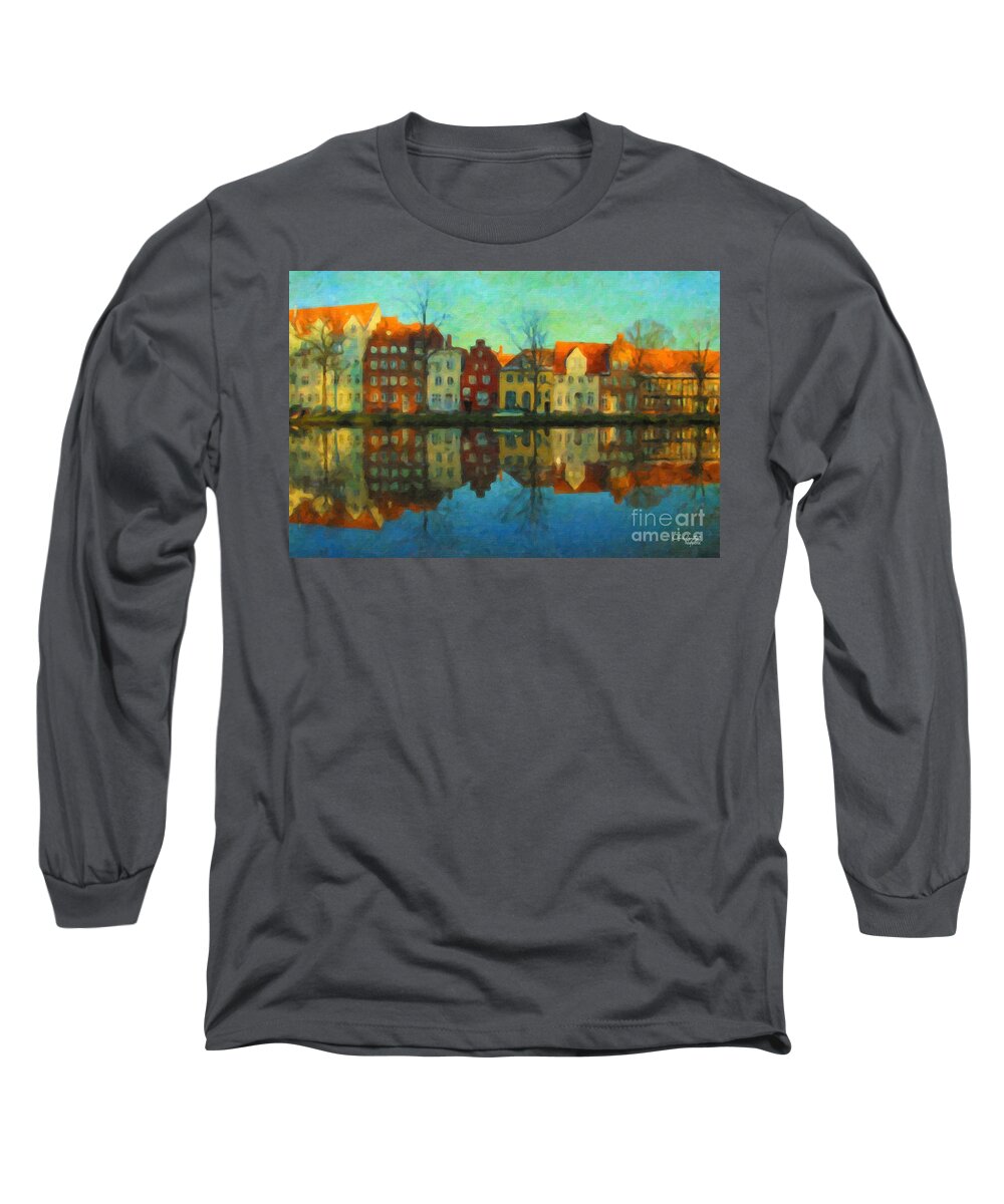 Lubeck Long Sleeve T-Shirt featuring the painting Historic Old Town Lubeck by Chris Armytage