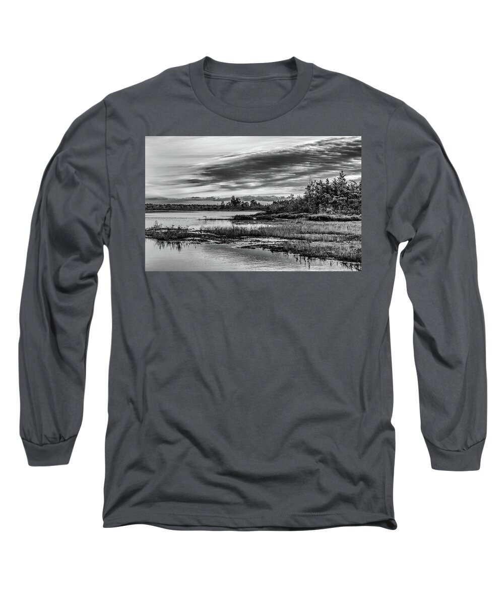 New Jersey Long Sleeve T-Shirt featuring the photograph Historic Whitebog landscape Black - White by Louis Dallara