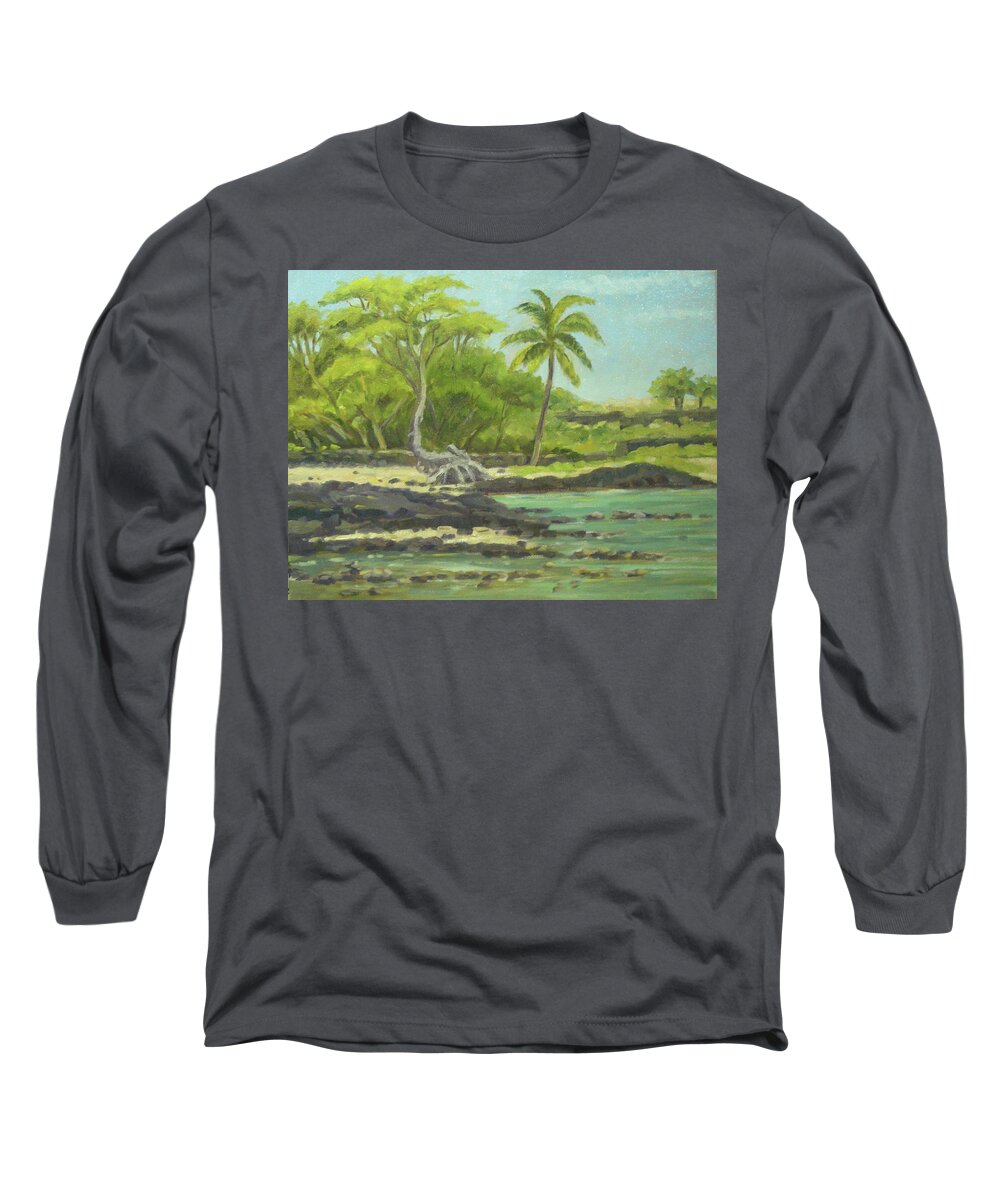 Landscape Long Sleeve T-Shirt featuring the painting Honokohau Harbor Park by Stan Chraminski