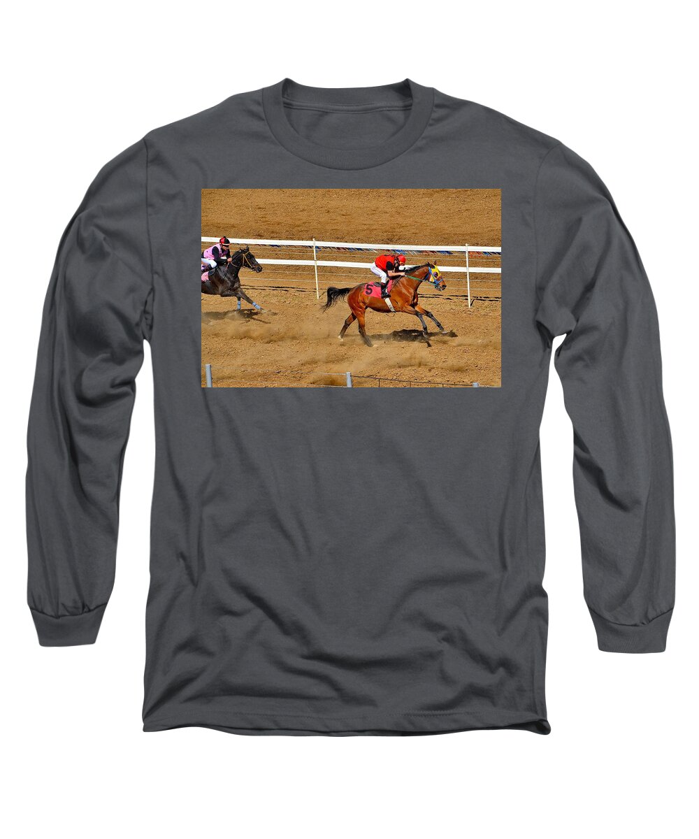 Horse Racing Long Sleeve T-Shirt featuring the photograph Horse Racing by Maria Jansson