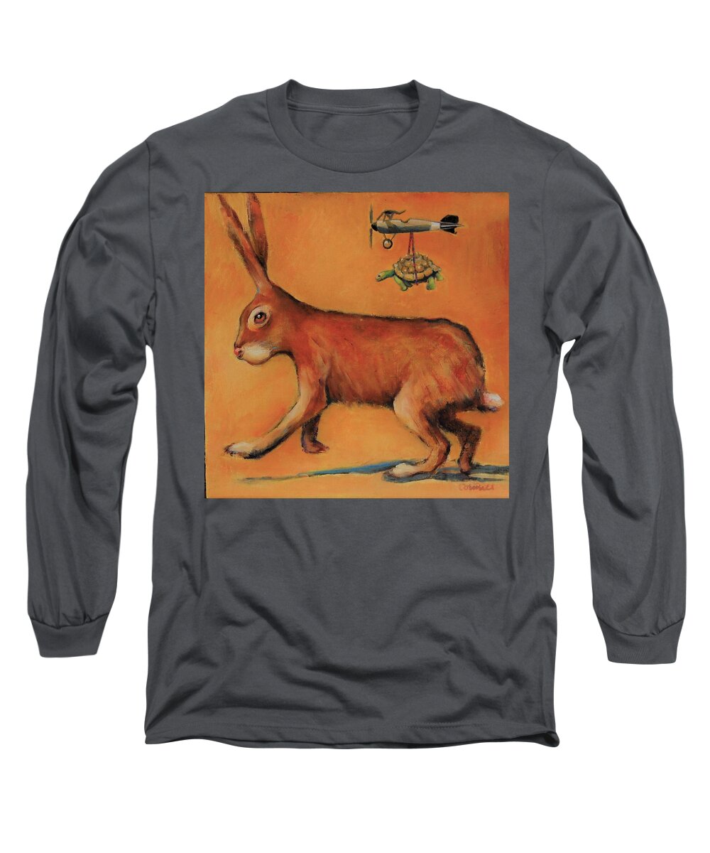 Hare Long Sleeve T-Shirt featuring the painting How the Tortoise Really Won by Jean Cormier