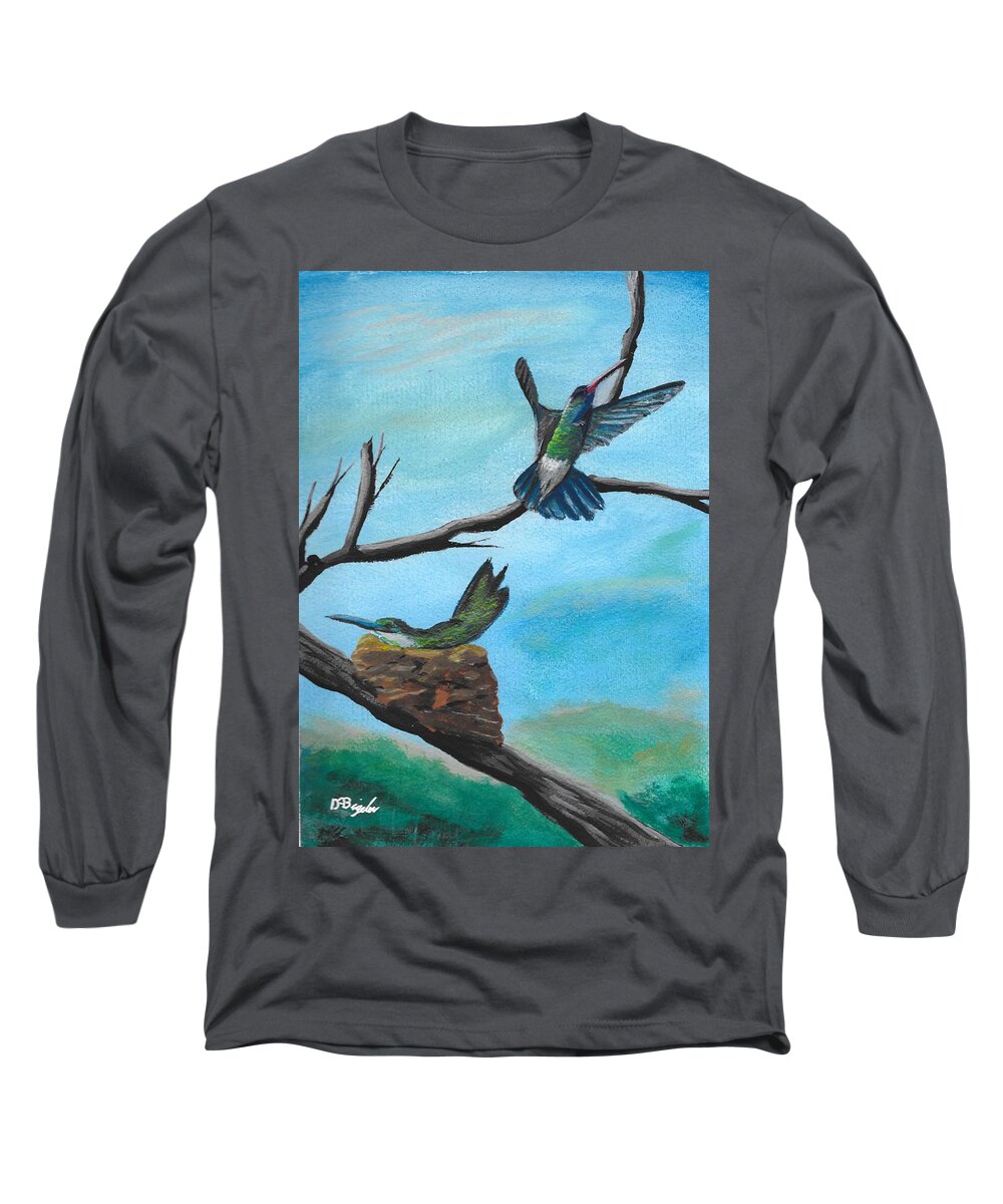 Humming Birds Long Sleeve T-Shirt featuring the painting Humming Birds by David Bigelow