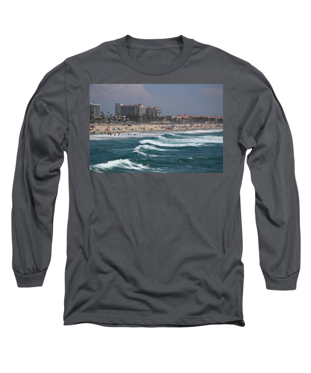 Beach Scene Long Sleeve T-Shirt featuring the photograph Huntington Beach Scene Summer 2017-4 by Colleen Cornelius
