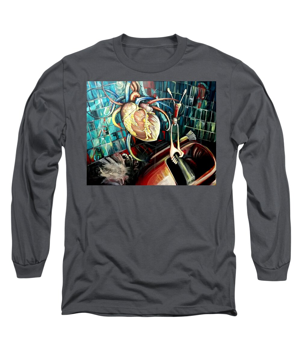 Hurricane Long Sleeve T-Shirt featuring the painting Hurricane Heartstopper by Helen Syron