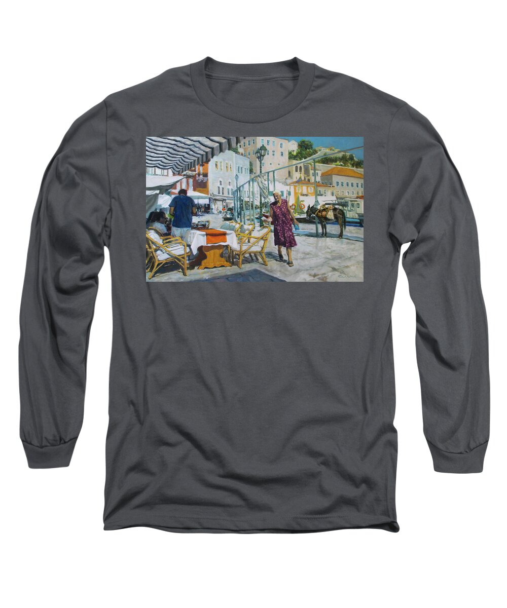 Hydra Long Sleeve T-Shirt featuring the painting Hydra, Greece No. 2 by Kerima Swain