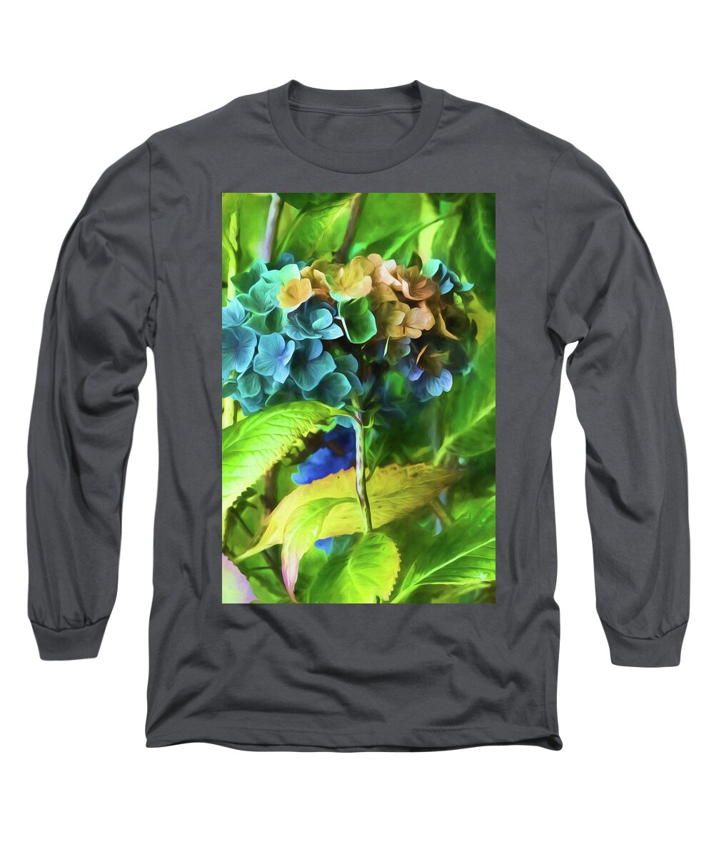 Painterly Long Sleeve T-Shirt featuring the painting Hydrangeas by Bonnie Bruno