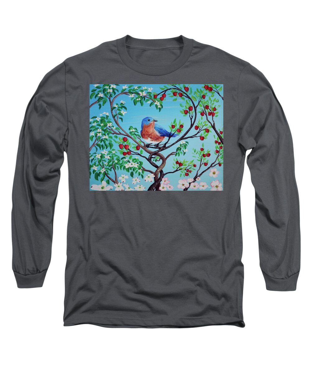 Eastern Bluebird Long Sleeve T-Shirt featuring the painting I Love A Challenge In Uniqueness by M E