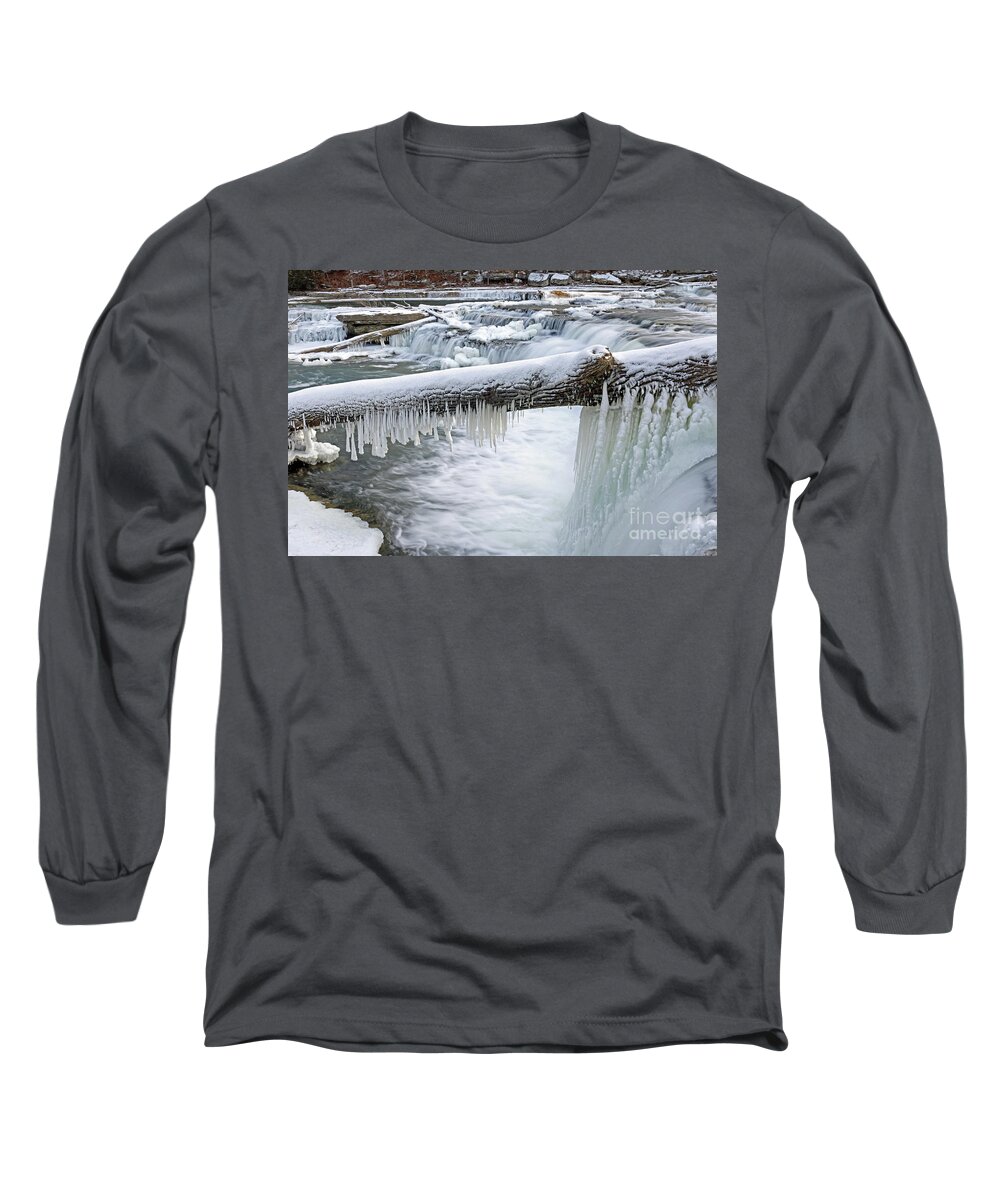 Ice Long Sleeve T-Shirt featuring the photograph Icicles at Cataract Falls, Indiana by Steve Gass