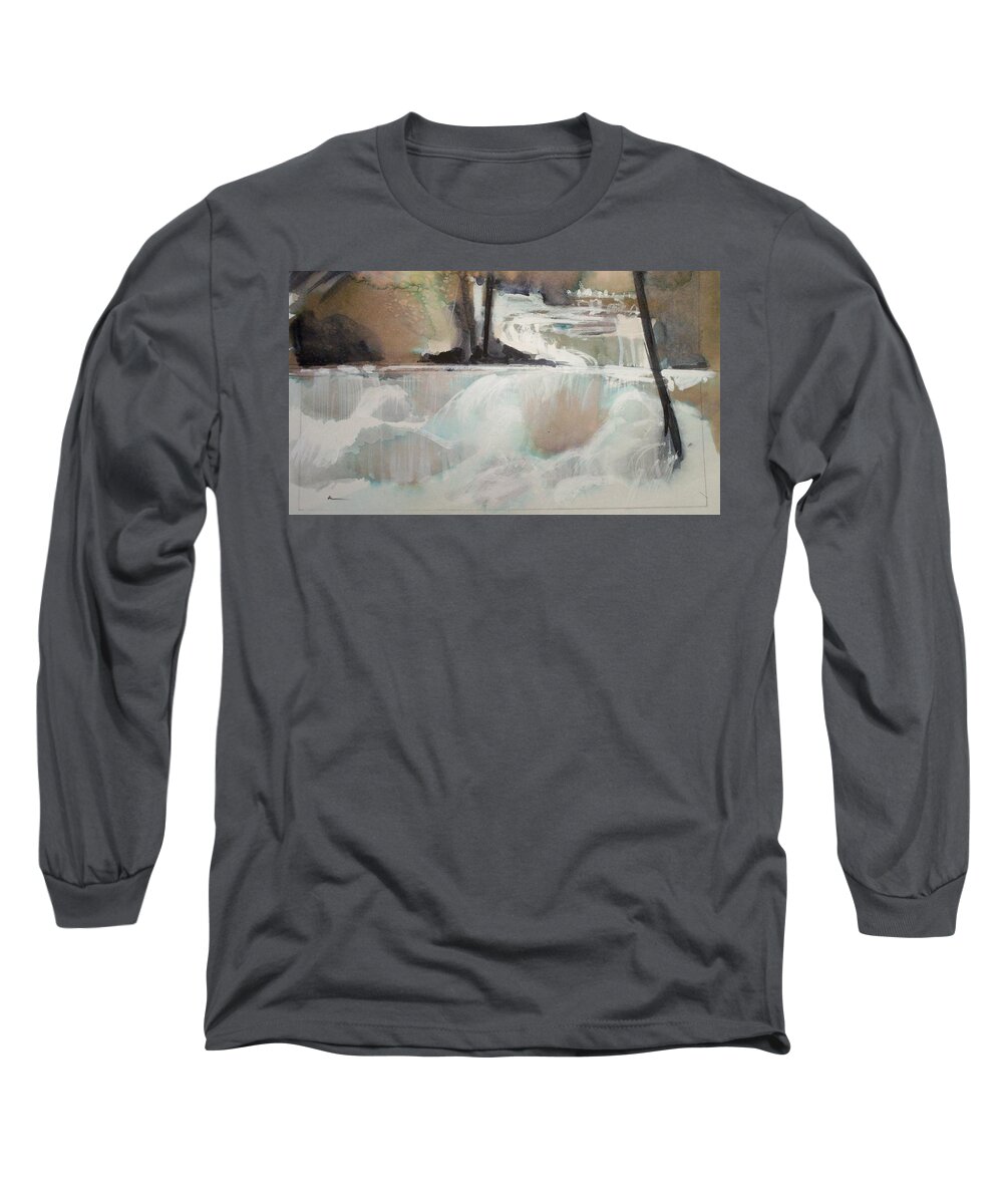 Water Outdoors Nature Travel Places Landscape Long Sleeve T-Shirt featuring the painting Iguacu Falls by Ed Heaton