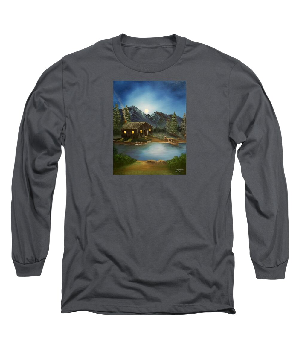 Cabin Long Sleeve T-Shirt featuring the painting In For The Night by Sheri Keith
