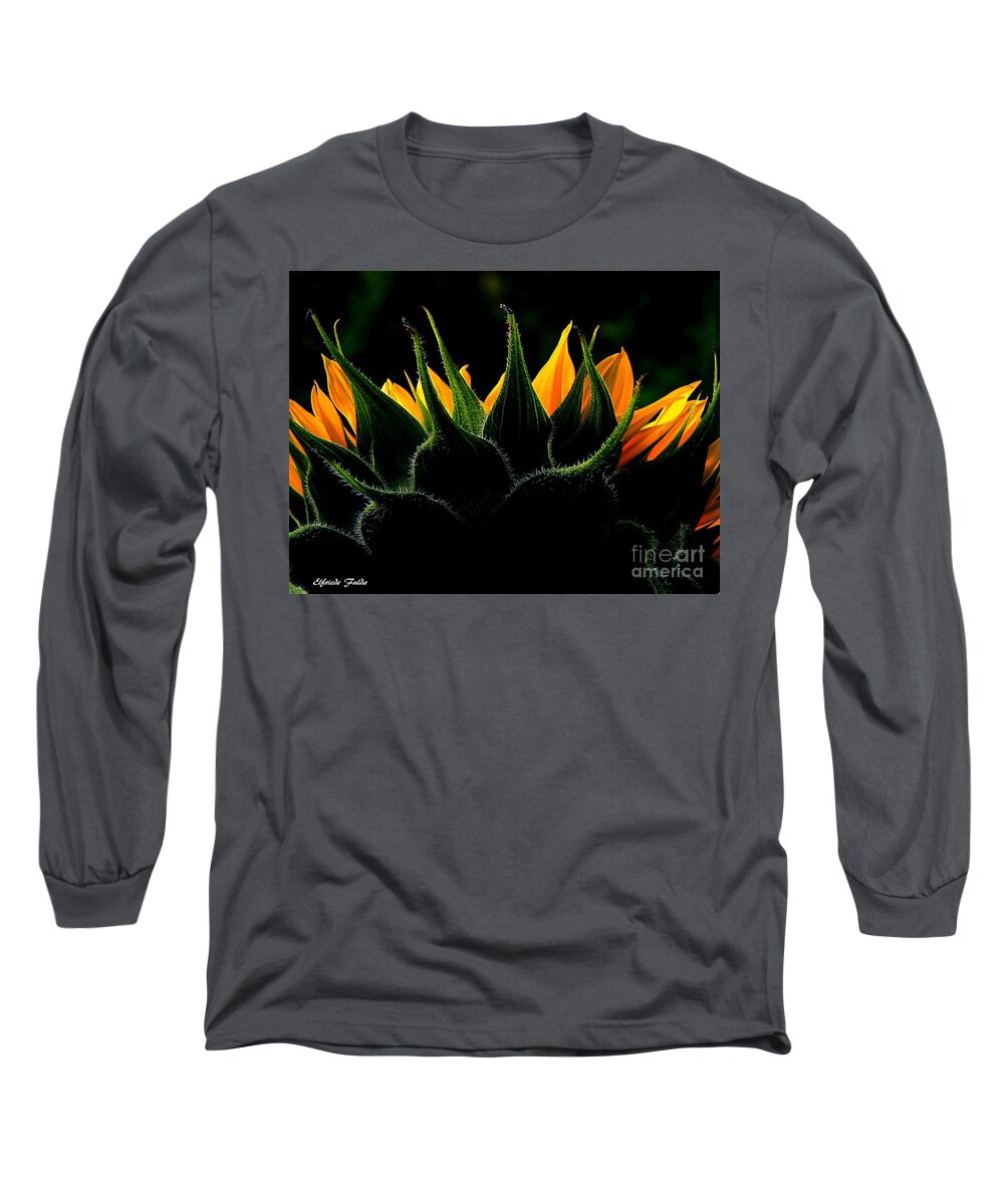 Sunflower Long Sleeve T-Shirt featuring the photograph In The Dark by Elfriede Fulda