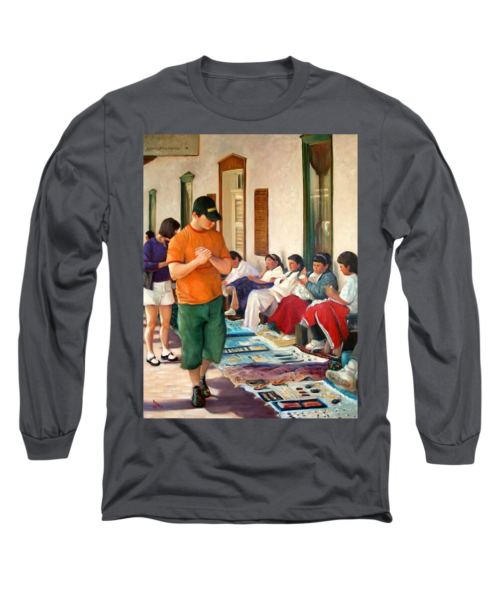 Realism Long Sleeve T-Shirt featuring the painting Indian Market by Donelli DiMaria