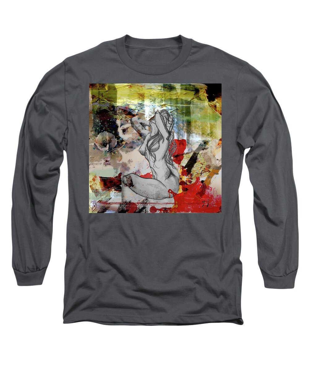 Female Nude Long Sleeve T-Shirt featuring the mixed media Influencia by Carlos Paredes Grogan