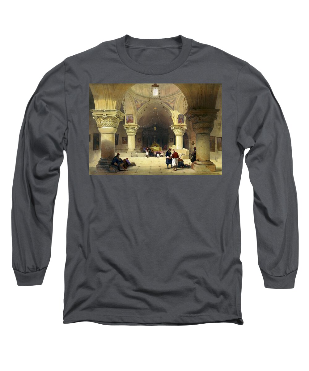 Church Of The Holy Sepulchre Long Sleeve T-Shirt featuring the digital art Inside The Church of the Holy Sepulchre in Jerusalem by Munir Alawi