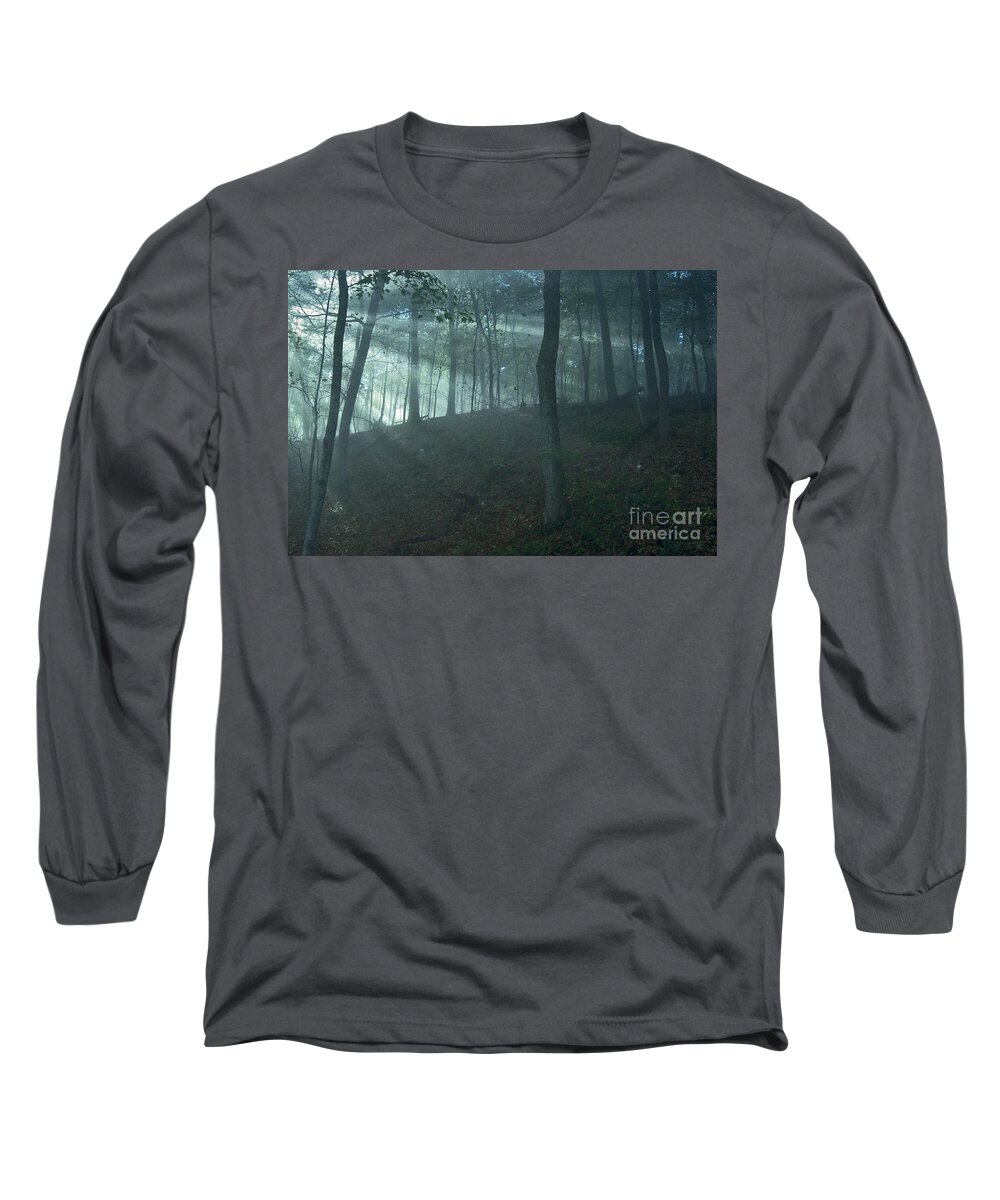 Forest Long Sleeve T-Shirt featuring the photograph Iowa Fog rays by Sven Brogren