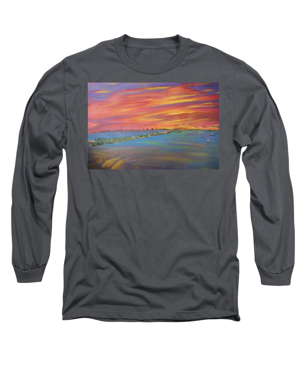 Bridge Long Sleeve T-Shirt featuring the painting Jensen Beach Causeway by Mike Jenkins