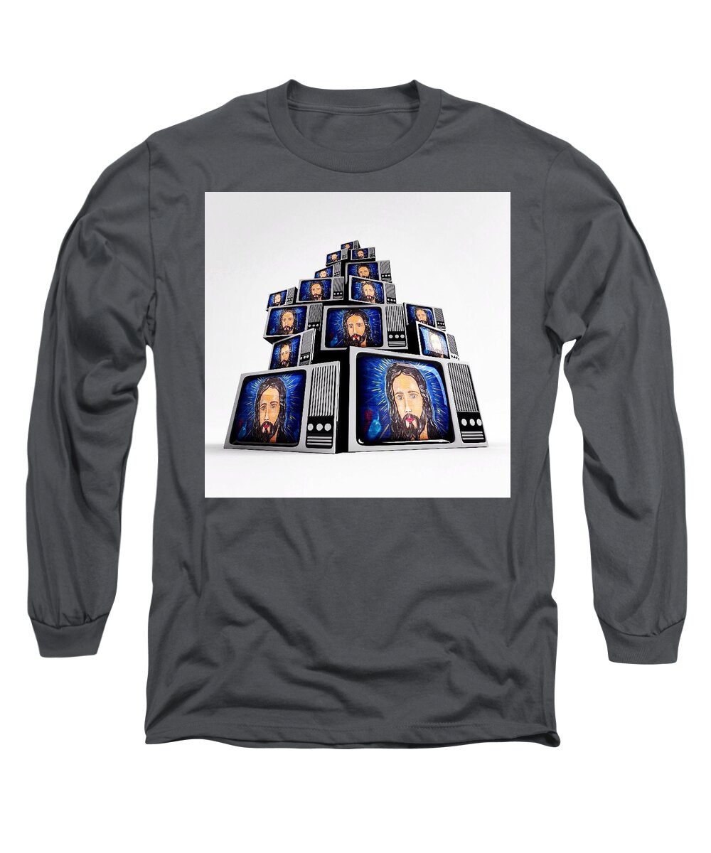 Jesus Long Sleeve T-Shirt featuring the photograph Jesus on TV by Gia Marie Houck