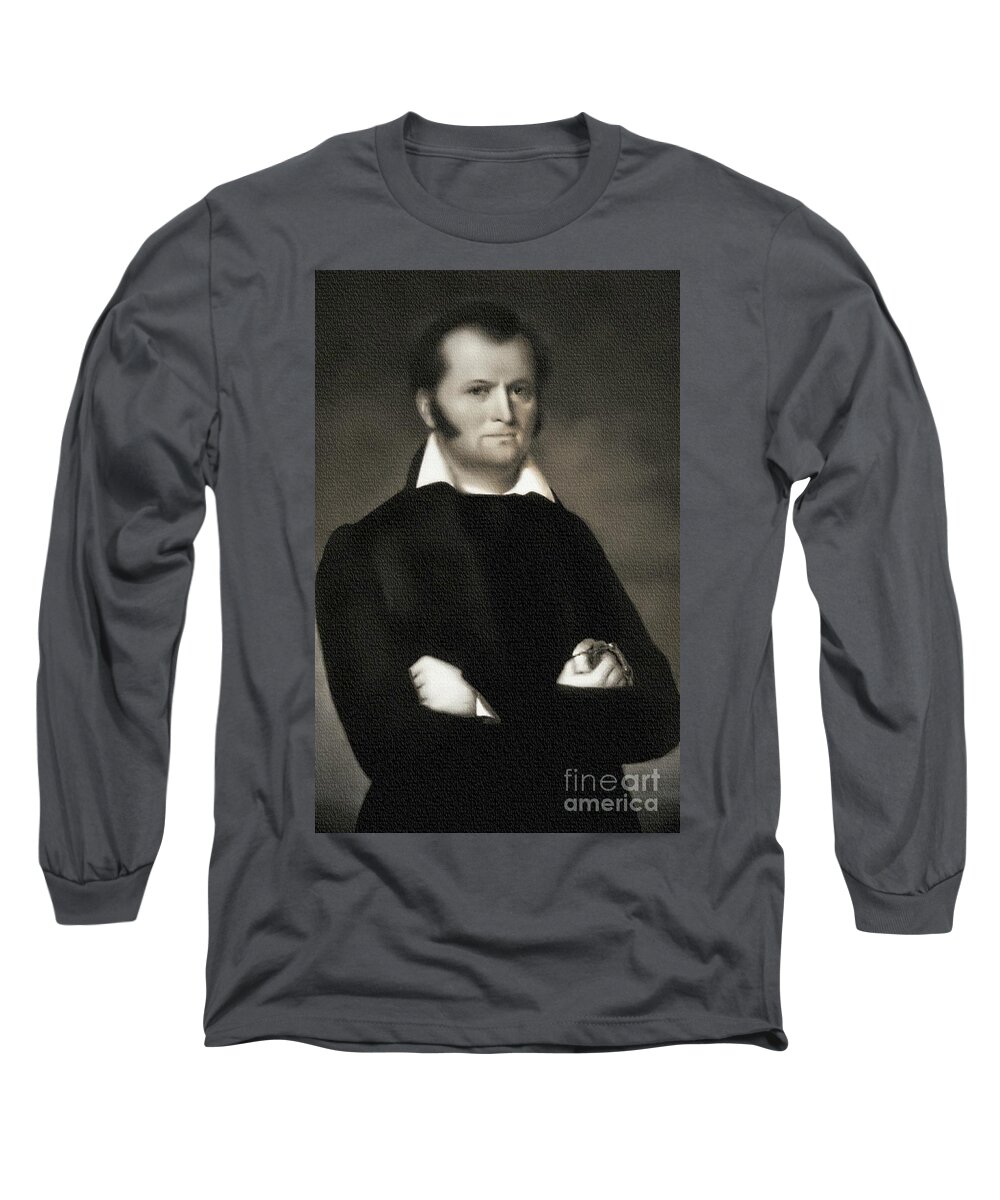 Jim Bowie Long Sleeve T-Shirt featuring the painting Jim Bowie - The Alamo by Ian Gledhill