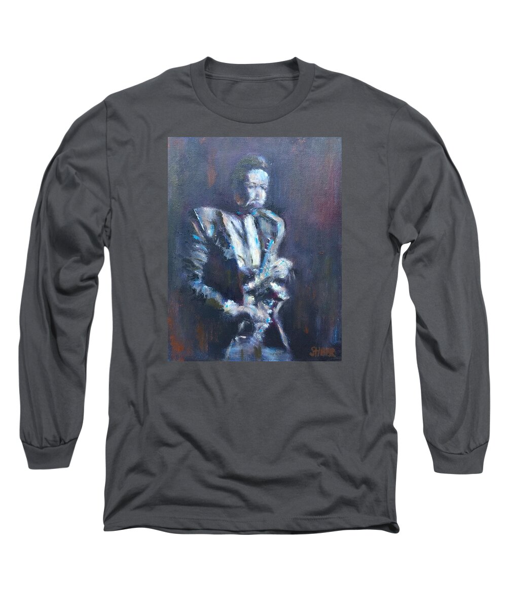 John Coltrane Long Sleeve T-Shirt featuring the painting John Coltrane by Kathy Stiber