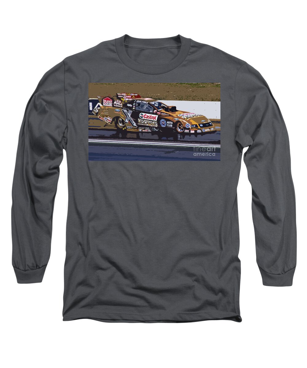 Ford Long Sleeve T-Shirt featuring the photograph John Force Mustang by Tommy Anderson