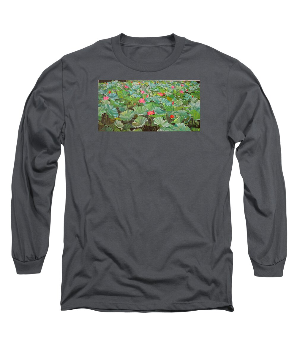 Water Lily Long Sleeve T-Shirt featuring the painting July 4th by Thu Nguyen