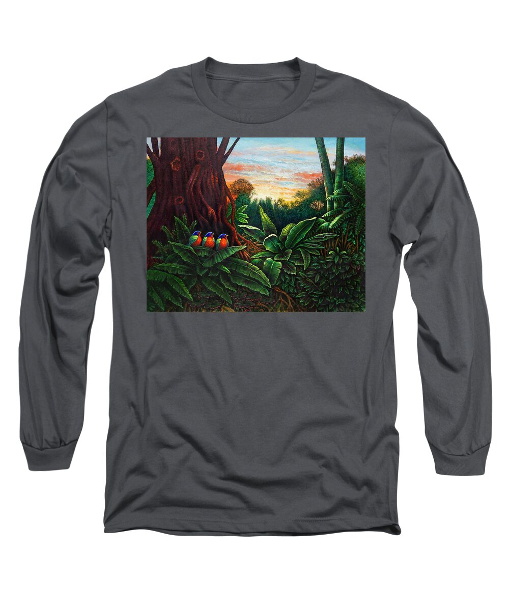 Birds Long Sleeve T-Shirt featuring the painting Jungle Harmony 3 by Michael Frank
