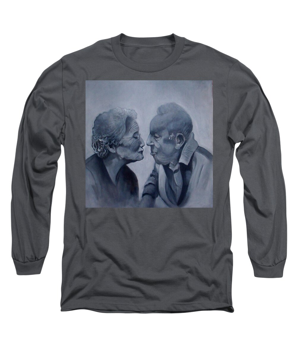 Old Long Sleeve T-Shirt featuring the painting Kiss by Paul Weerasekera