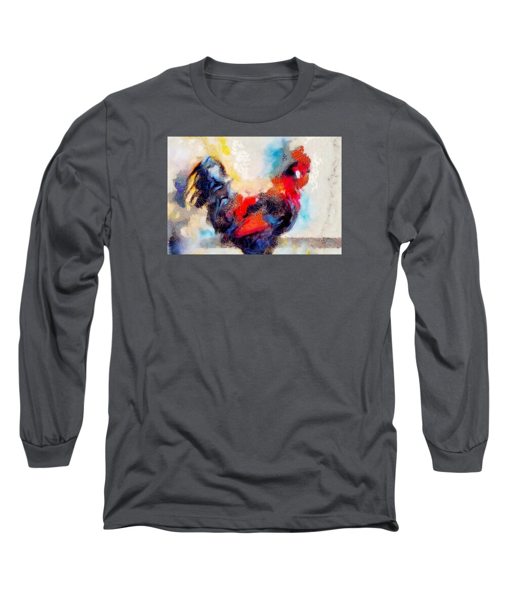 Chicken Long Sleeve T-Shirt featuring the painting Klimt Cluck by Lelia DeMello