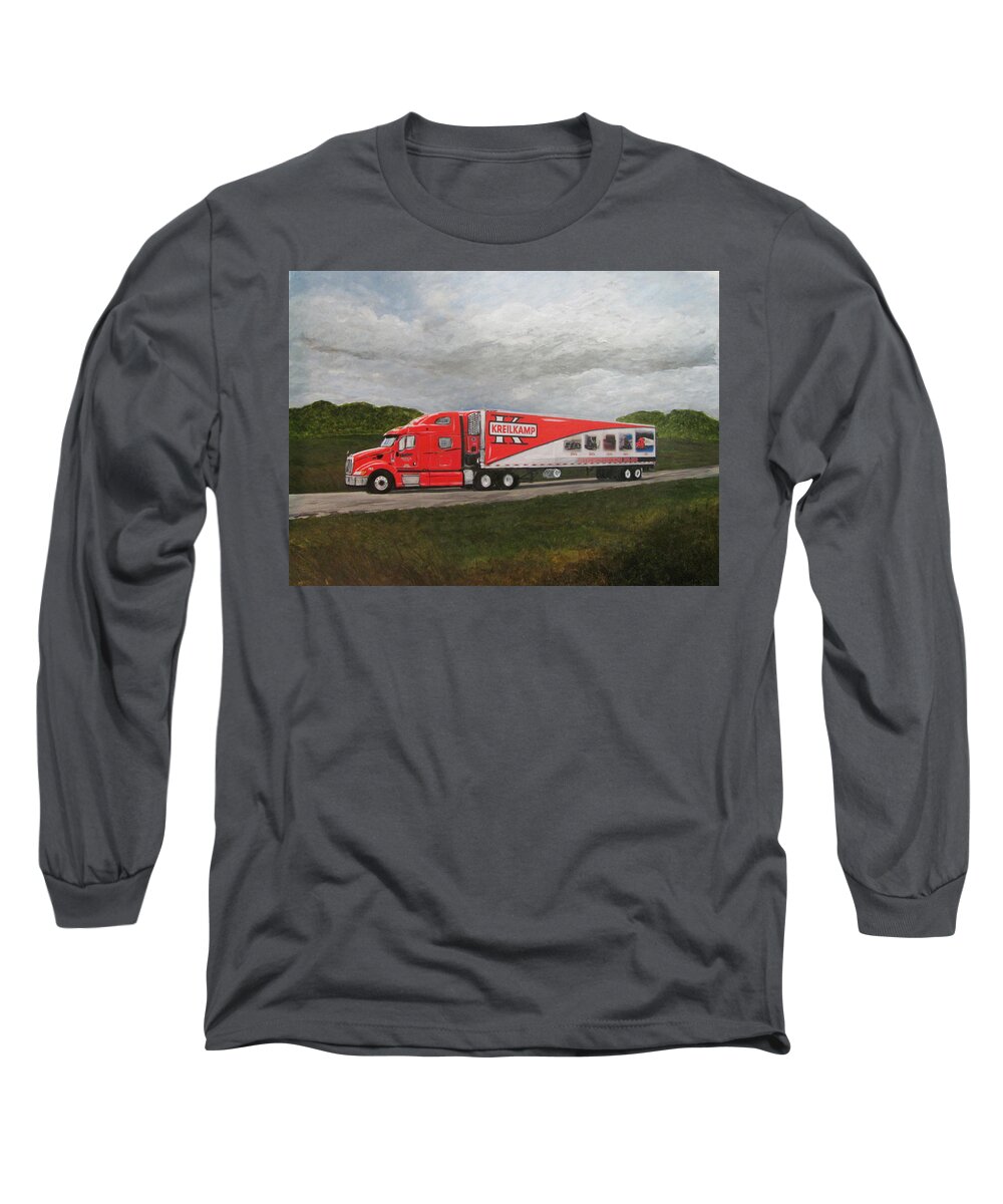 Kreilkamp Long Sleeve T-Shirt featuring the painting Kreilkamp Truck by Anita Burgermeister