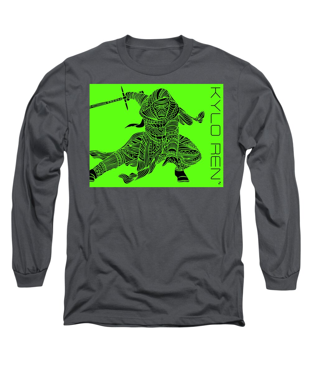 Kylo Ren Long Sleeve T-Shirt featuring the mixed media Kylo Ren - Star Wars Art - Green by Studio Grafiikka