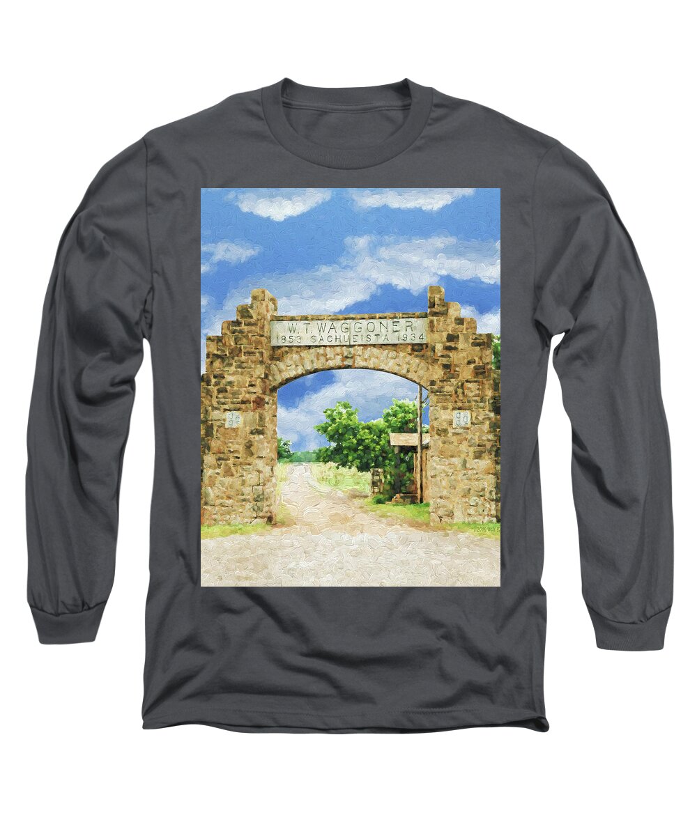 Texas Long Sleeve T-Shirt featuring the painting La Puerta Principal - Main Gate, Nbr 1H by Will Barger